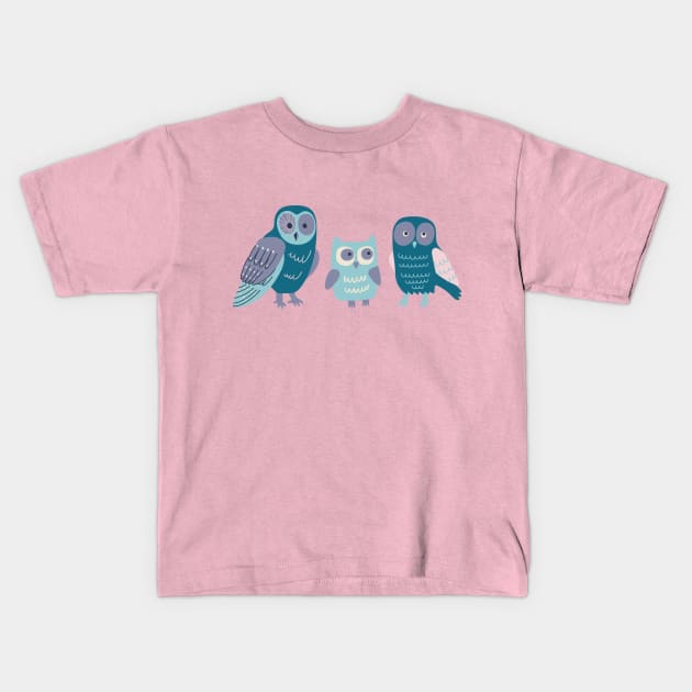 Trio of Owls - cute owls by Cecca Designs Kids T-Shirt by Cecca